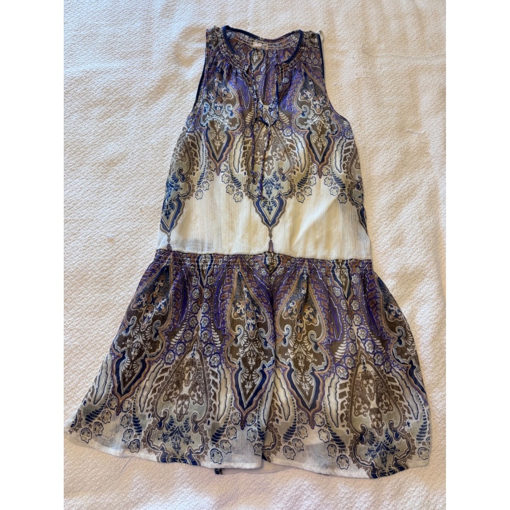 M.ROSE AND MARKET Purple Paisley Smocked Waist Boho Mini Dress Womens XS